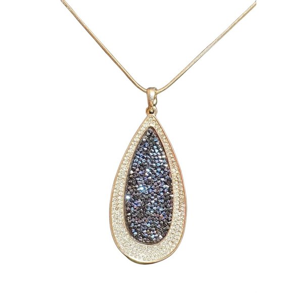 NWT,  Silver and‎ Dark Blue Tear Drop Necklace - Picture 2 of 6